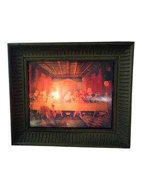 Vintage Black Framed Last Supper Art Print with Warm Orange Tones